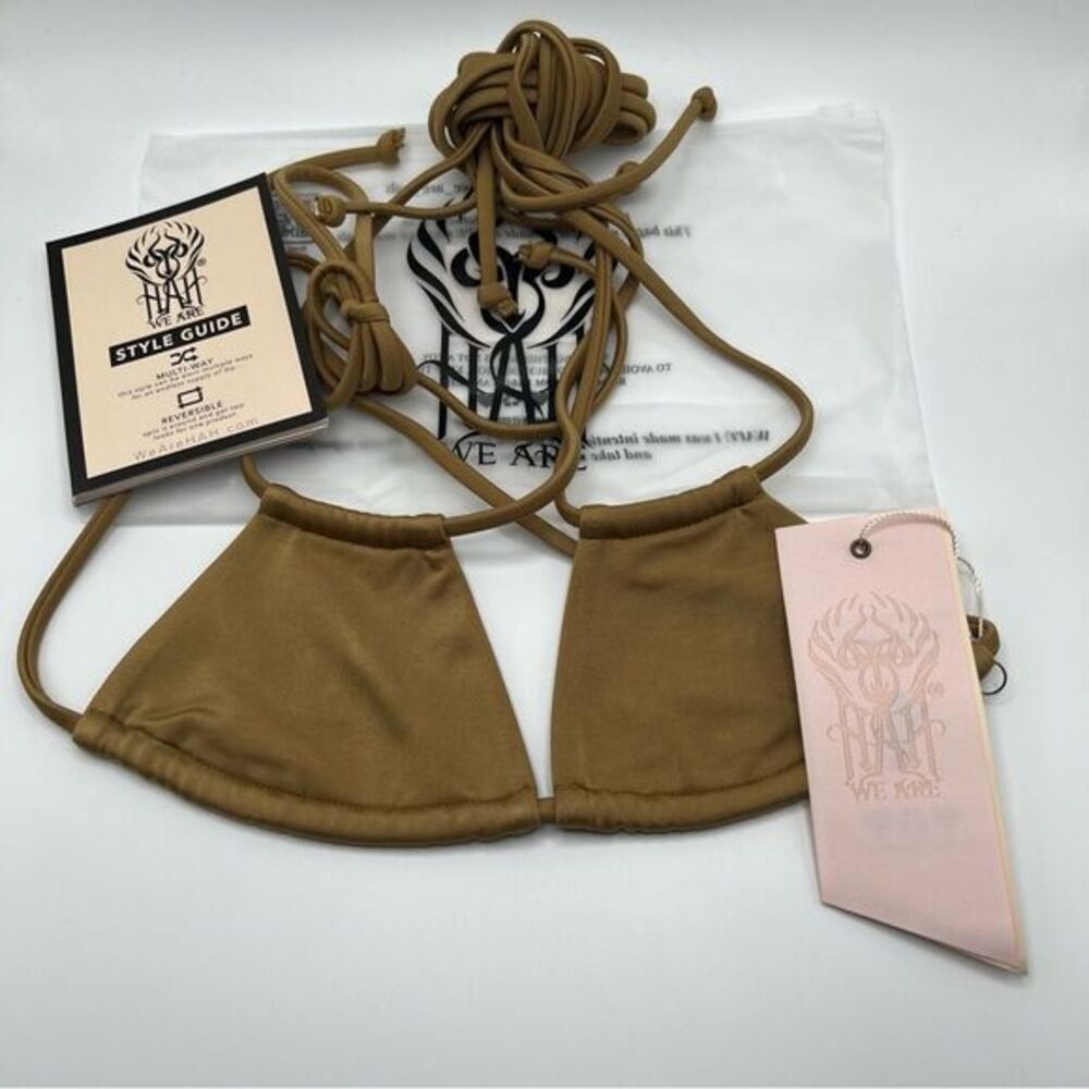 We Are HAH Titsy Top‎ Womens XS Shroom Tan Halter Bikini Swim Top NWT
